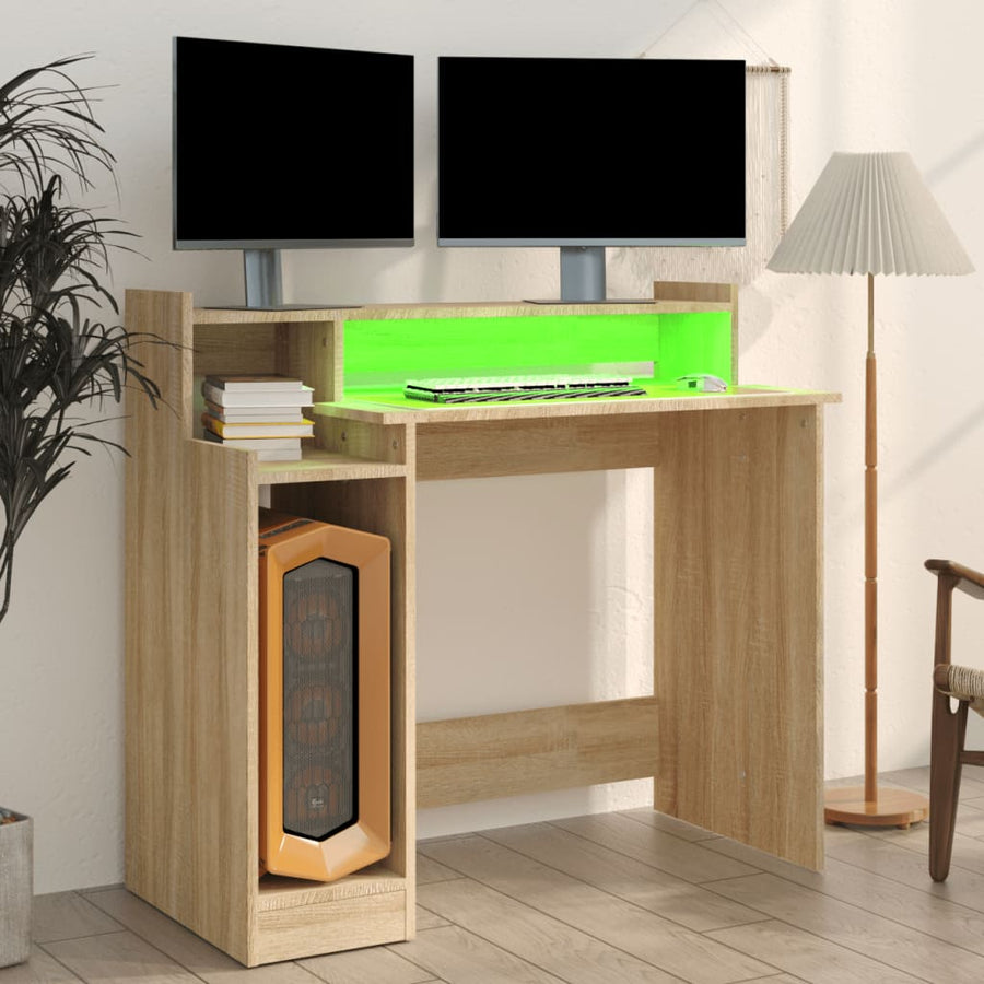 Bureau Met Led-Verlichting 97X45X90 Cm Hout Sonoma Eikenkleurig