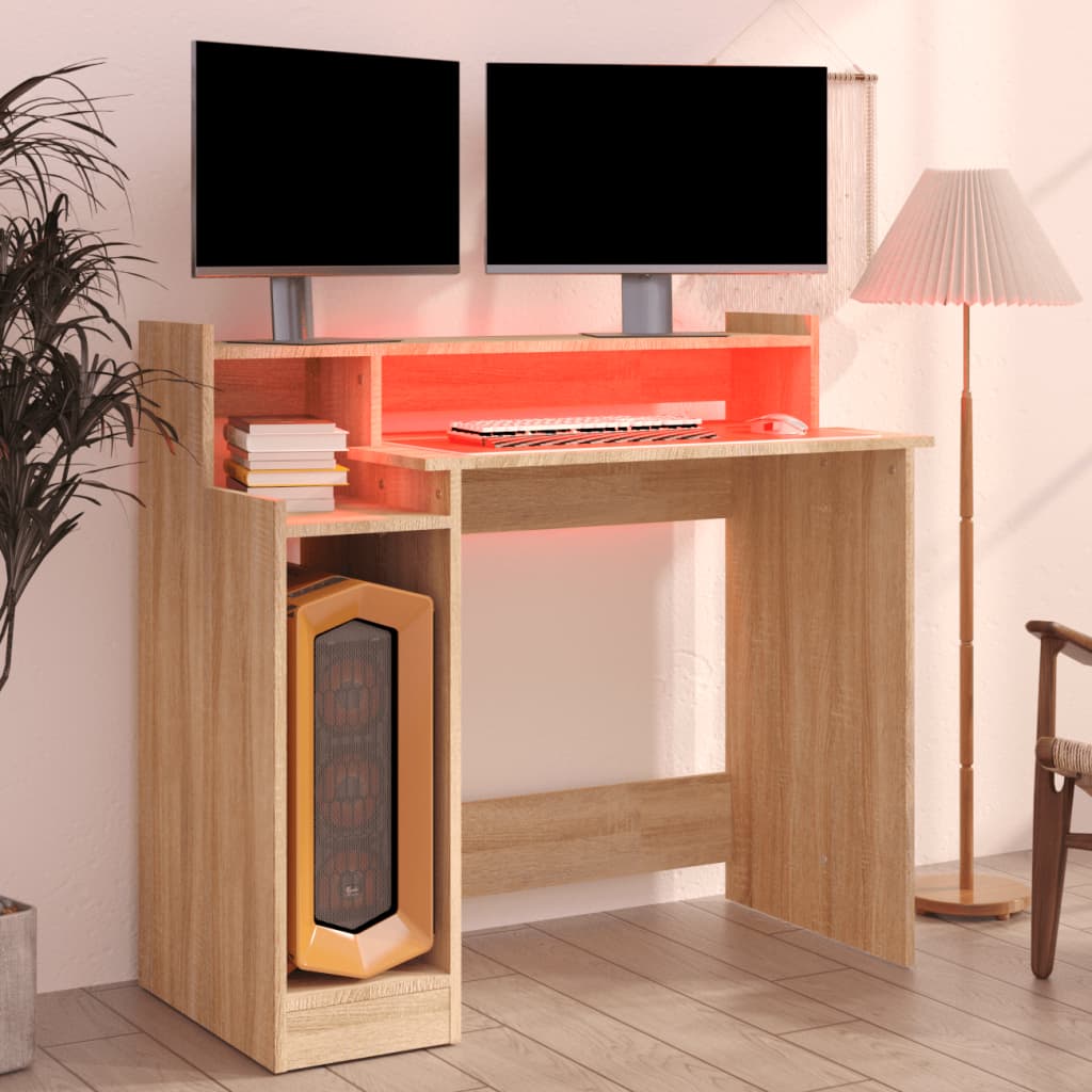 Bureau Met Led-Verlichting 97X45X90 Cm Hout Sonoma Eikenkleurig