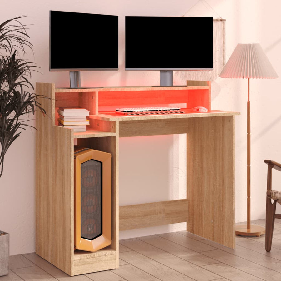 Bureau Met Led-Verlichting 97X45X90 Cm Hout Sonoma Eikenkleurig