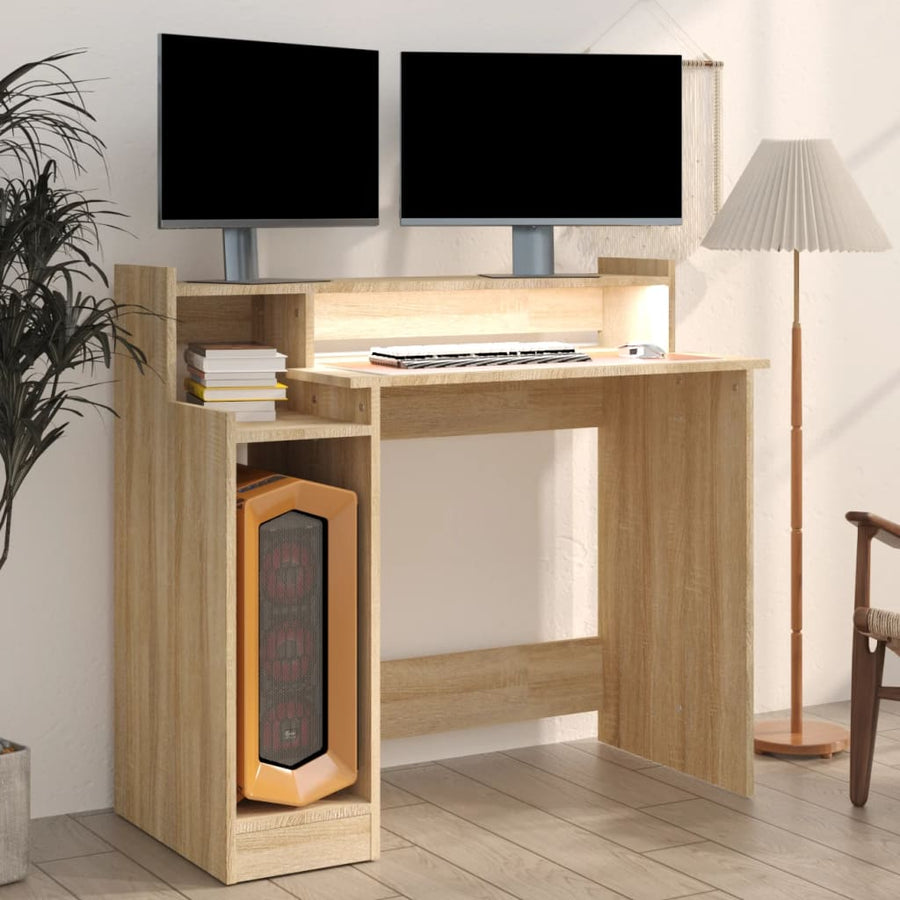 Bureau Met Led-Verlichting 97X45X90 Cm Hout Sonoma Eikenkleurig