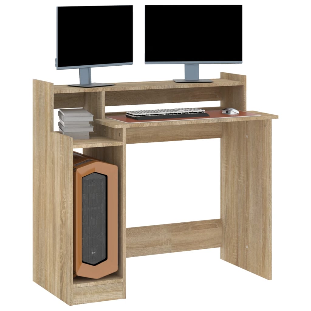 Bureau Met Led-Verlichting 97X45X90 Cm Hout Sonoma Eikenkleurig