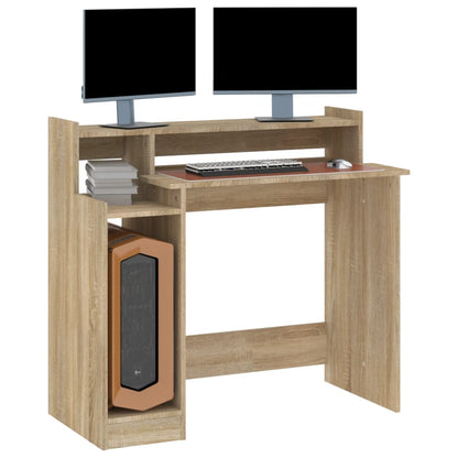 Bureau Met Led-Verlichting 97X45X90 Cm Hout Sonoma Eikenkleurig