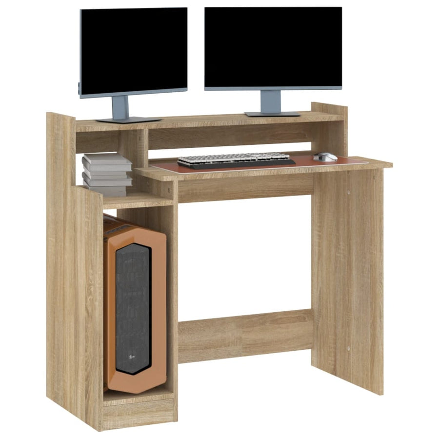 Bureau Met Led-Verlichting 97X45X90 Cm Hout Sonoma Eikenkleurig