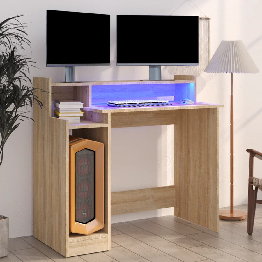 Bureau Met Led-Verlichting 97X45X90 Cm Hout Sonoma Eikenkleurig