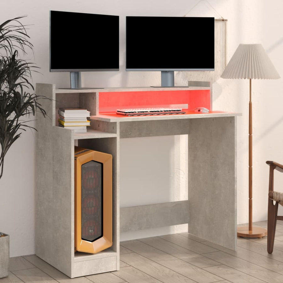 Bureau Met Led-Verlichting 97X45X90 Cm Bewerkt Hout Betongrijs