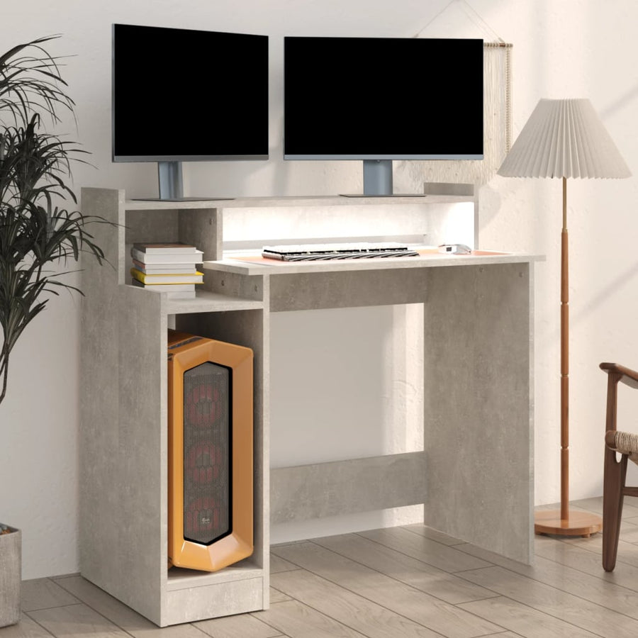 Bureau Met Led-Verlichting 97X45X90 Cm Bewerkt Hout Betongrijs
