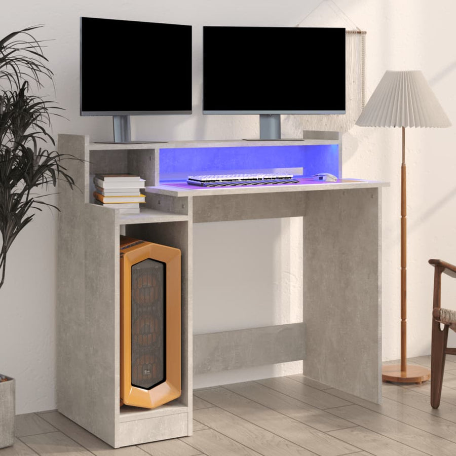 Bureau Met Led-Verlichting 97X45X90 Cm Bewerkt Hout Betongrijs