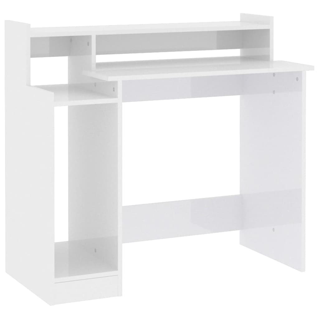 Bureau Met Led-Verlichting 97X45X90 Cm Hout Hoogglans Wit