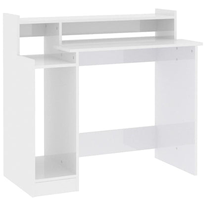 Bureau Met Led-Verlichting 97X45X90 Cm Hout Hoogglans Wit