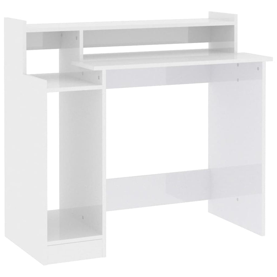 Bureau Met Led-Verlichting 97X45X90 Cm Hout Hoogglans Wit