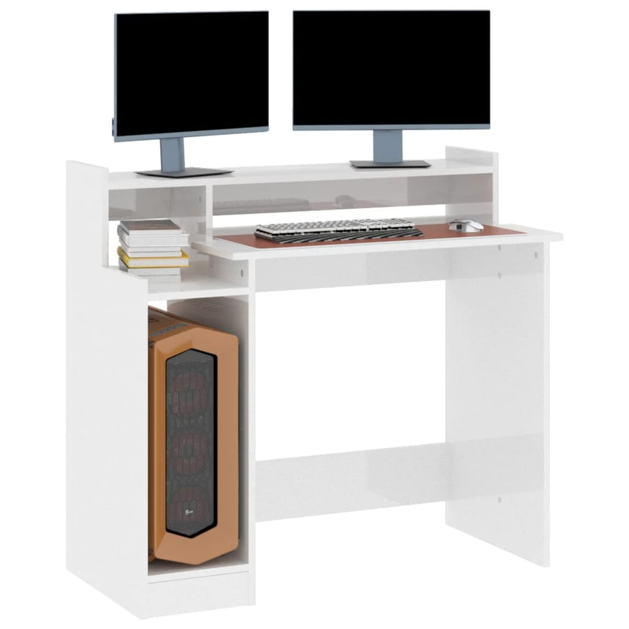Bureau Met Led-Verlichting 97X45X90 Cm Hout Hoogglans Wit