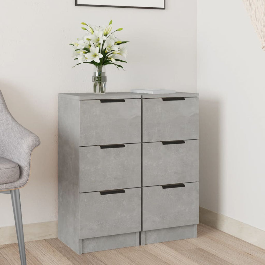Dressoirs 2 St 30X30X70 Cm Bewerkt Hout Betongrijs