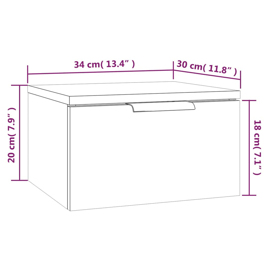 Nachtkastjes 2 st wandgemonteerd 34x30x20 cm wit Wit