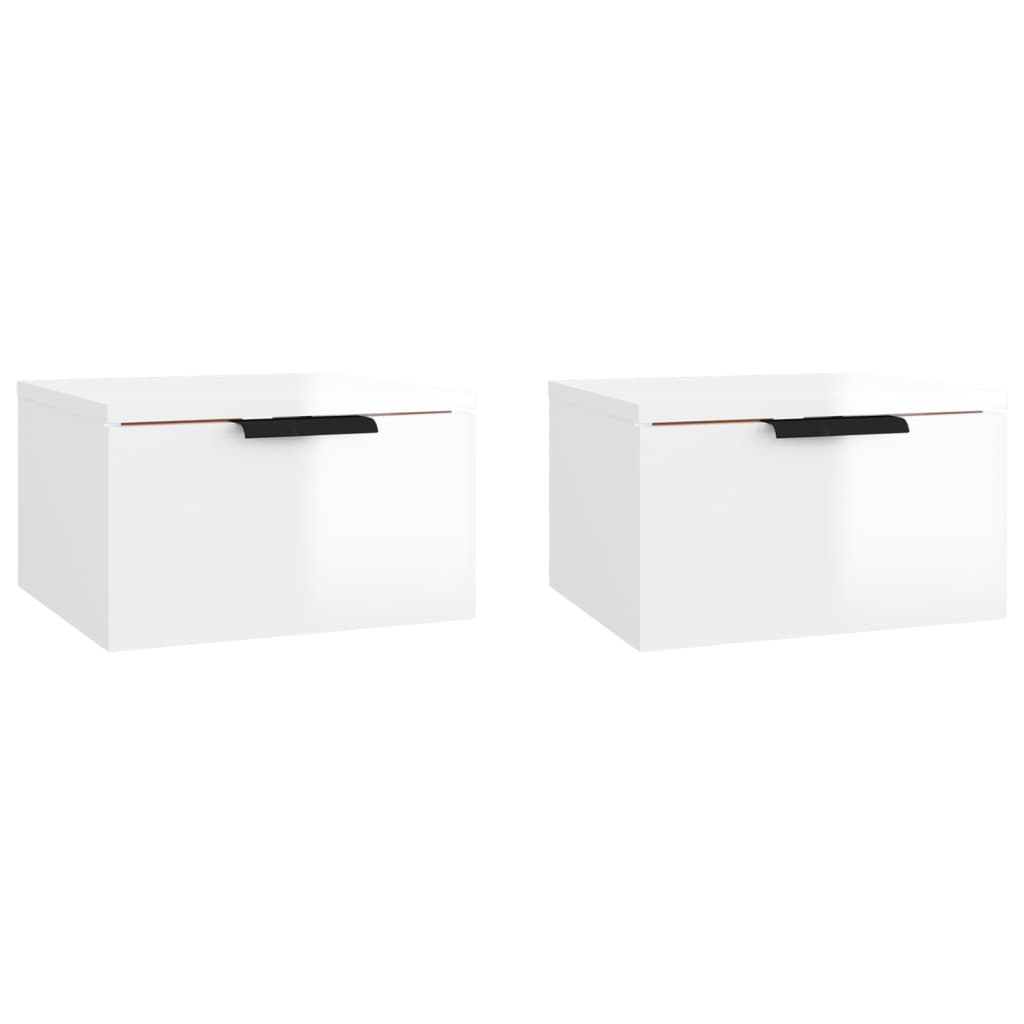 Nachtkastjes 2 st wandgemonteerd 34x30x20 cm hoogglans wit