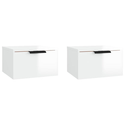 Nachtkastjes 2 st wandgemonteerd 34x30x20 cm hoogglans wit
