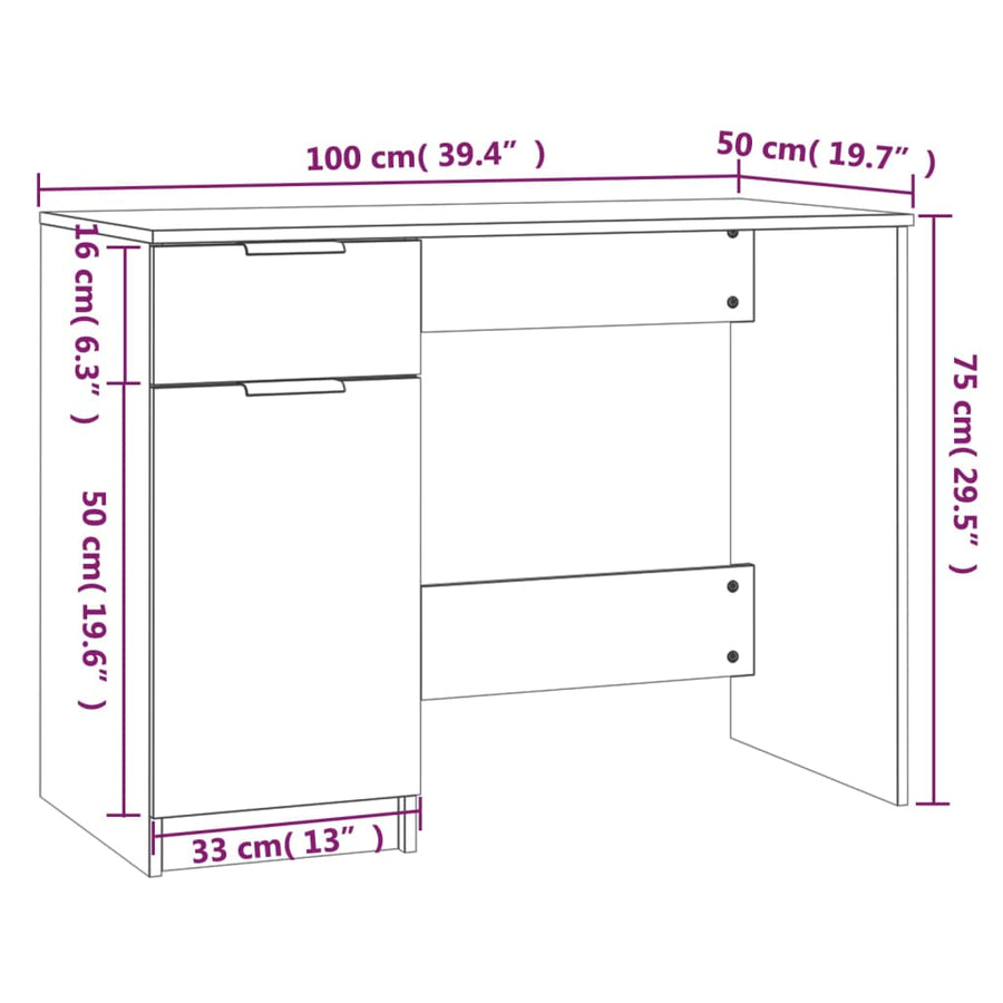 Bureau 100X50X75 Cm Bewerkt Hout Wit