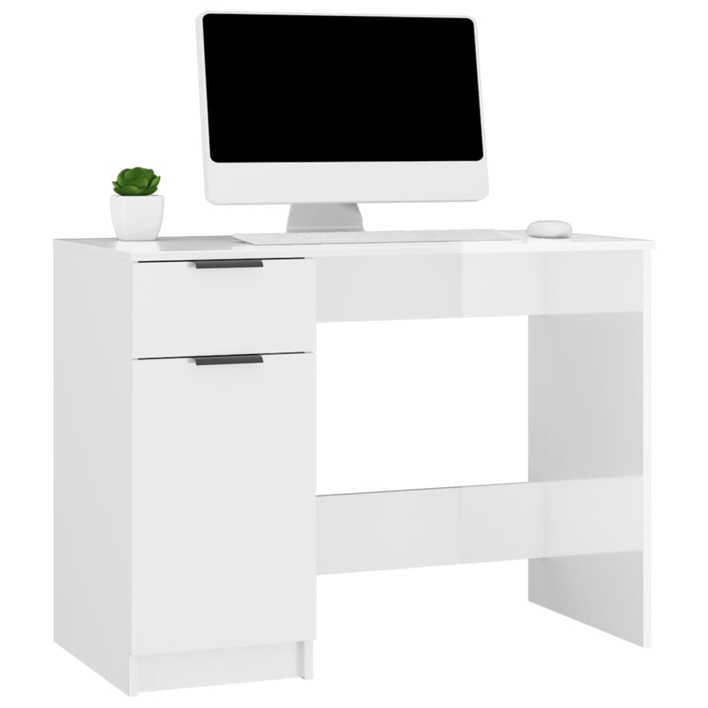 Bureau 100x50x75 cm bewerkt hout hoogglans wit