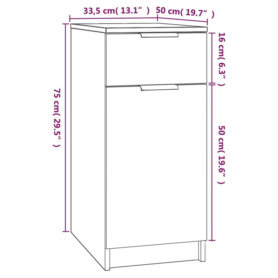 Bureaukast 33,5X50X75 Cm Bewerkt Hout Wit