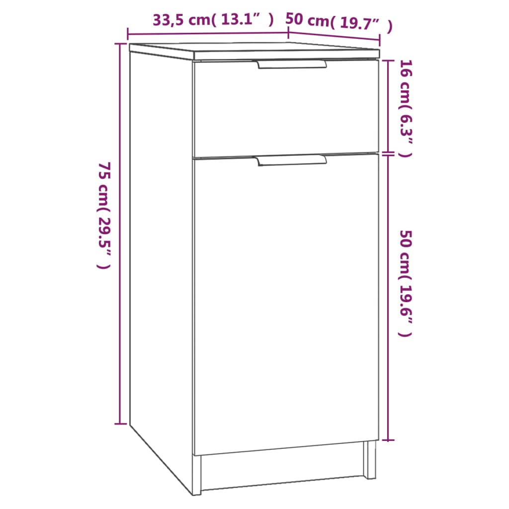 Bureaukast 33,5X50X75 Cm Bewerkt Hout Betongrijs