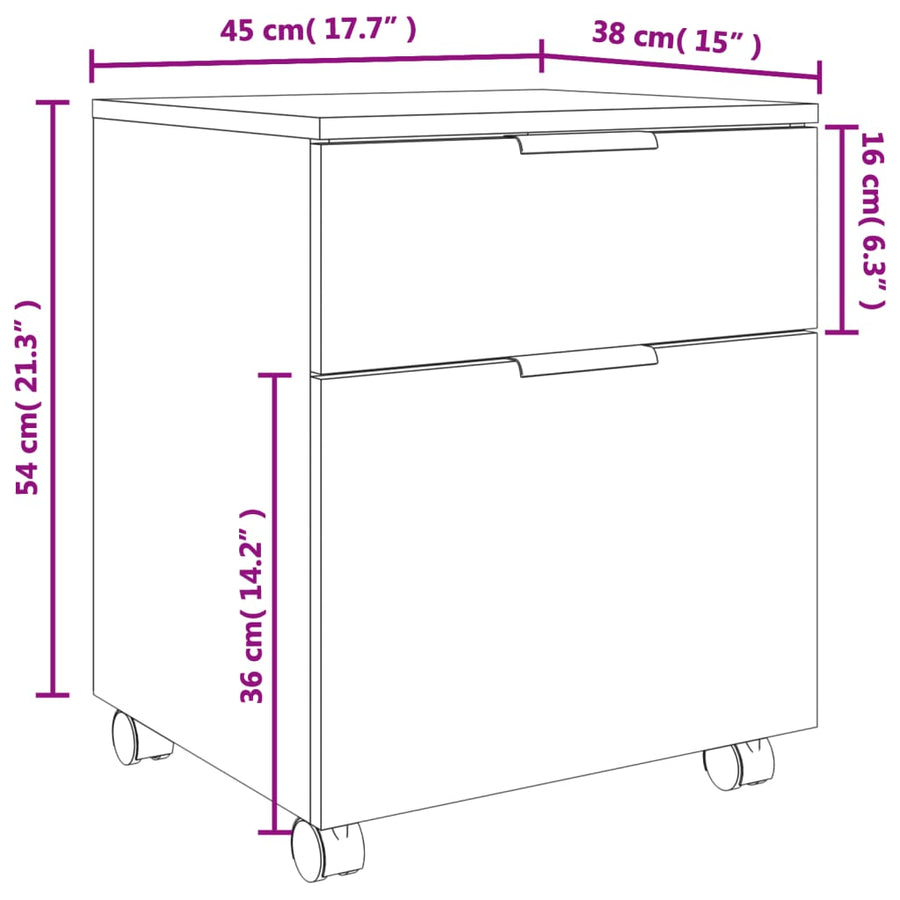 Dossierkast Verrijdbaar 45X38X54 Cm Bewerkt Hout Wit