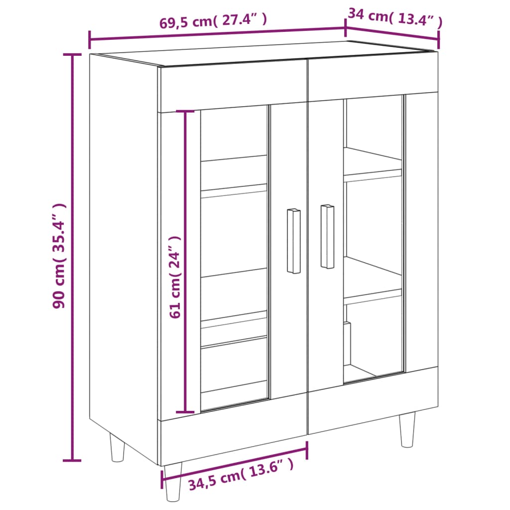 Dressoir 69,5X34X90 Cm Bewerkt Hout Betongrijs