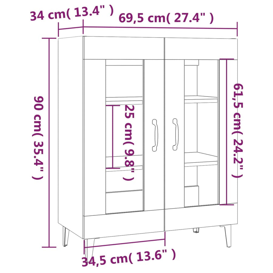 Dressoir 69,5X34X90 Cm Bewerkt Hout Wit