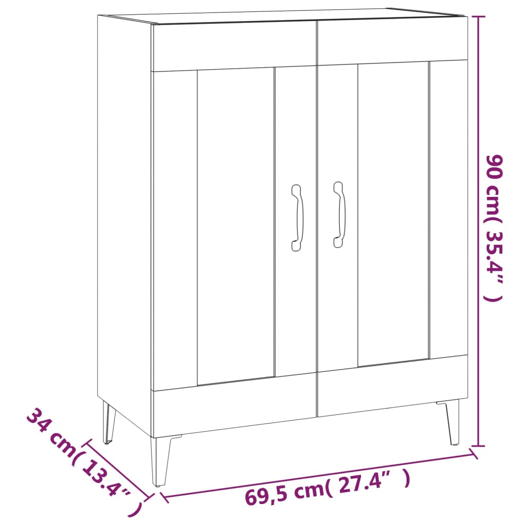Dressoir 69,5X34X90 Cm Bewerkt Hout Hoogglans Wit