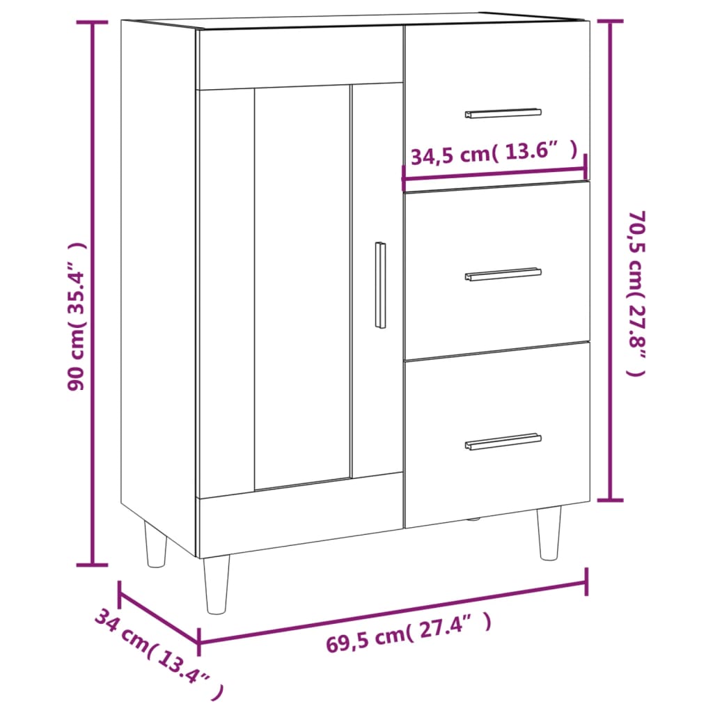 Dressoir 69,5X34X90 Cm Bewerkt Hout Kleurig Sonoma eiken