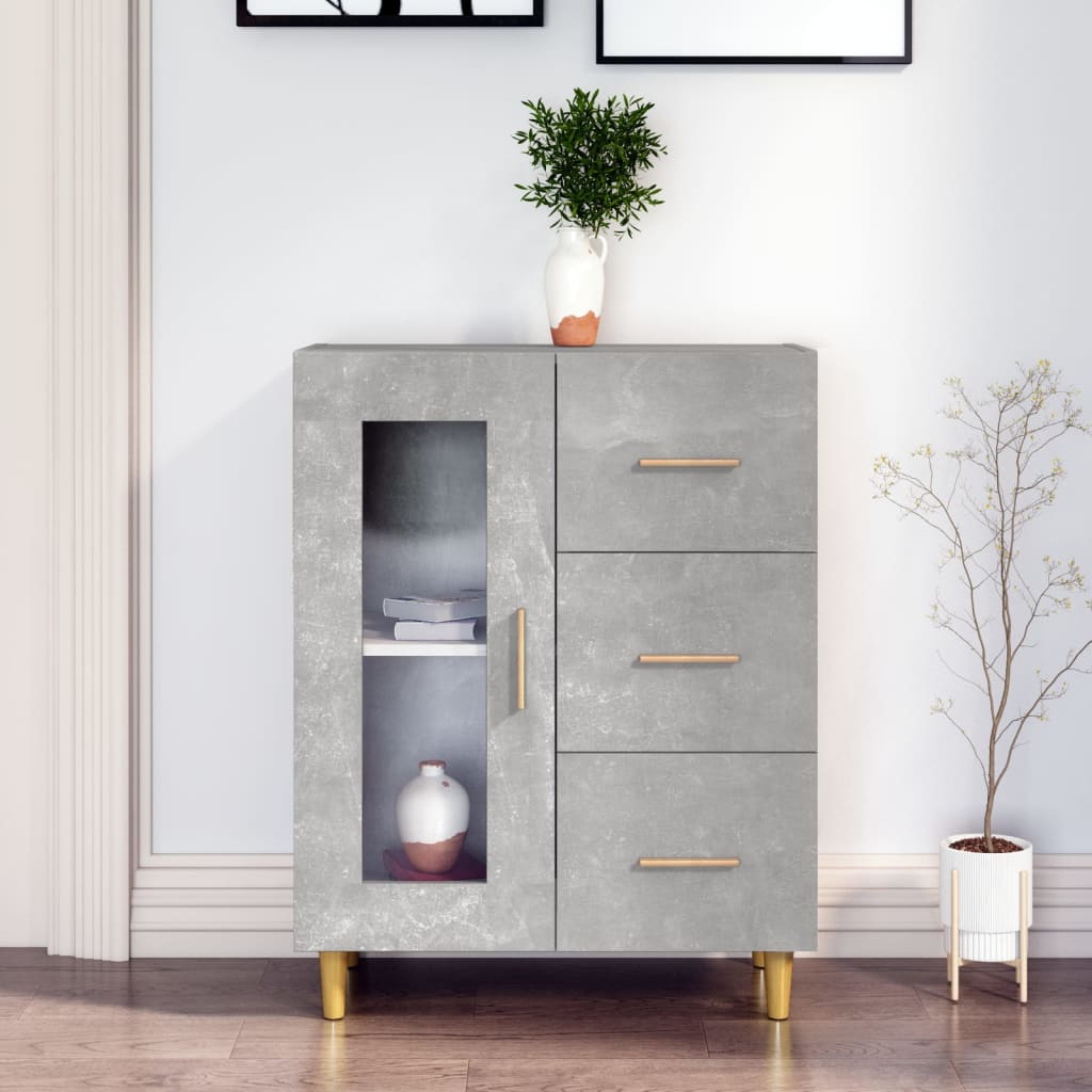 Dressoir 69,5X34X90 Cm Bewerkt Hout Betongrijs
