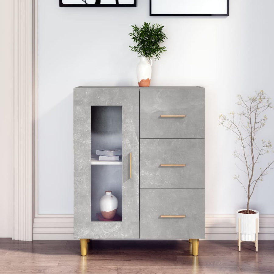 Dressoir 69,5X34X90 Cm Bewerkt Hout Betongrijs