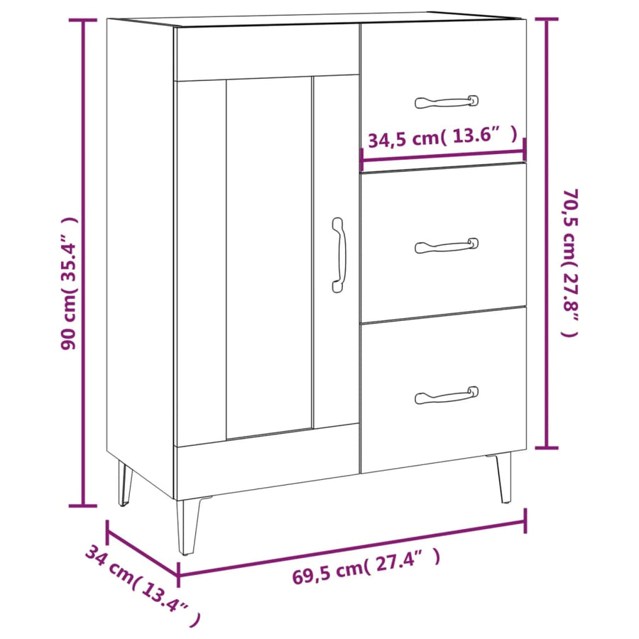 Dressoir 69,5X34X90 Cm Bewerkt Hout Wit