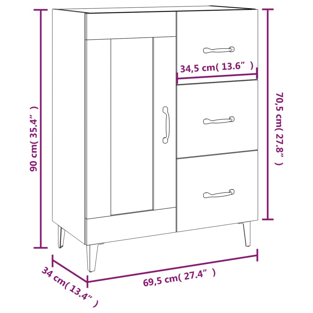 Dressoir 69,5X34X90 Cm Bewerkt Hout Betongrijs