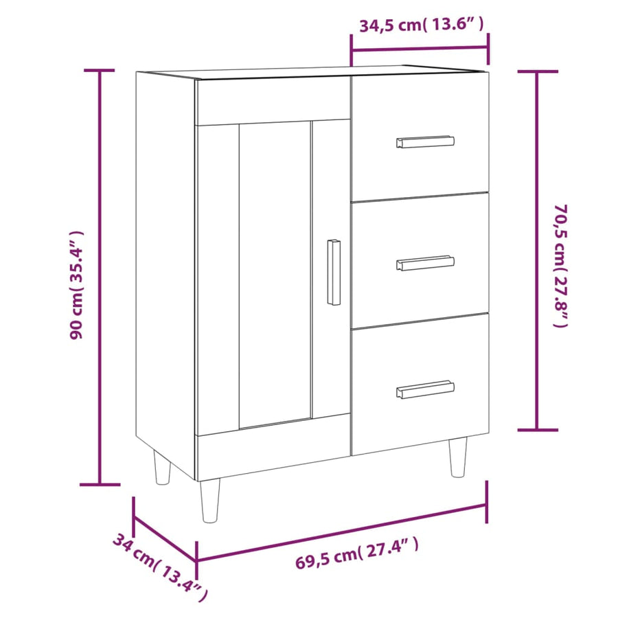 Dressoir 69,5X34X90 Cm Bewerkt Hout Sonoma Eikenkleurig