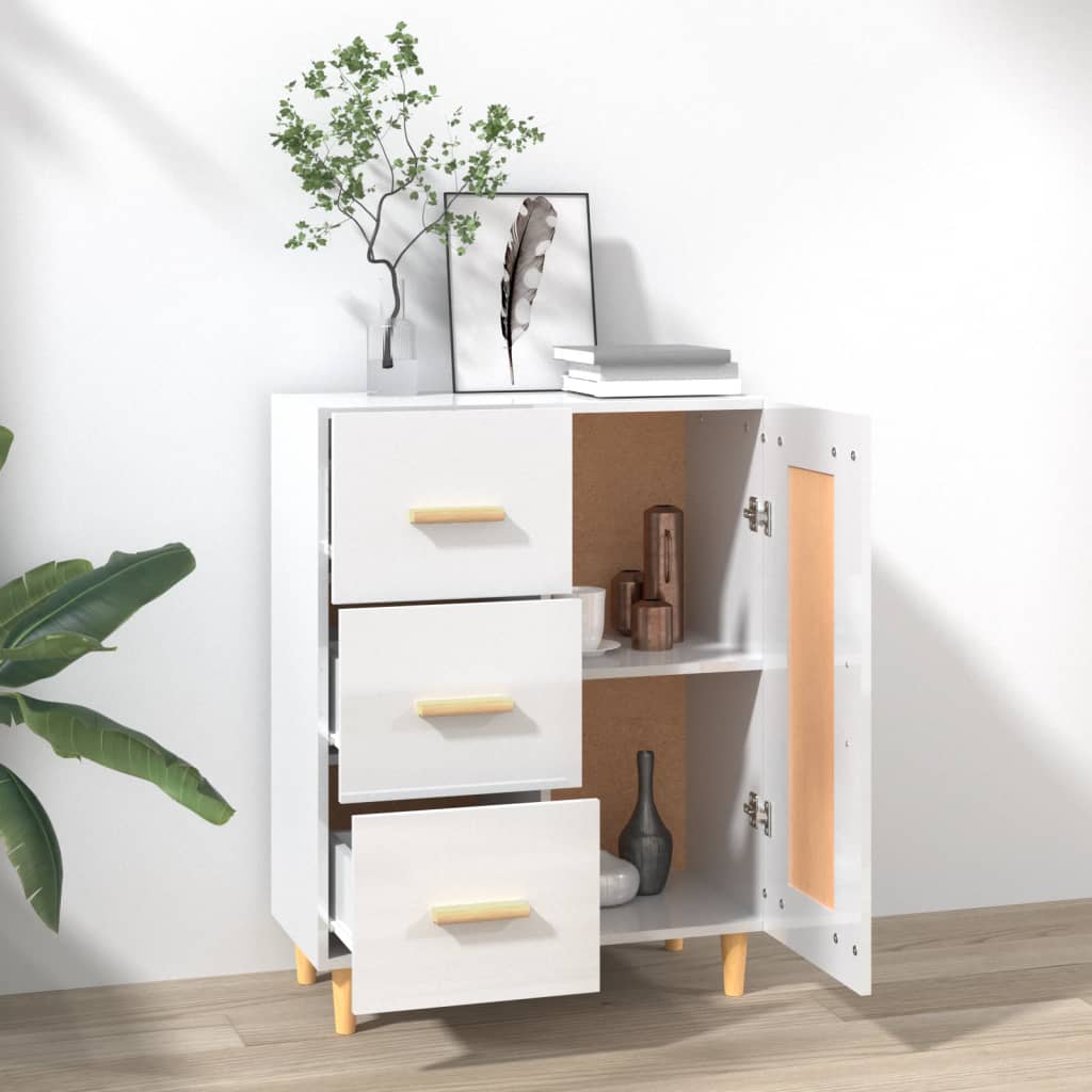 Dressoir 69,5X34X90 Cm Bewerkt Hout Hoogglans Wit