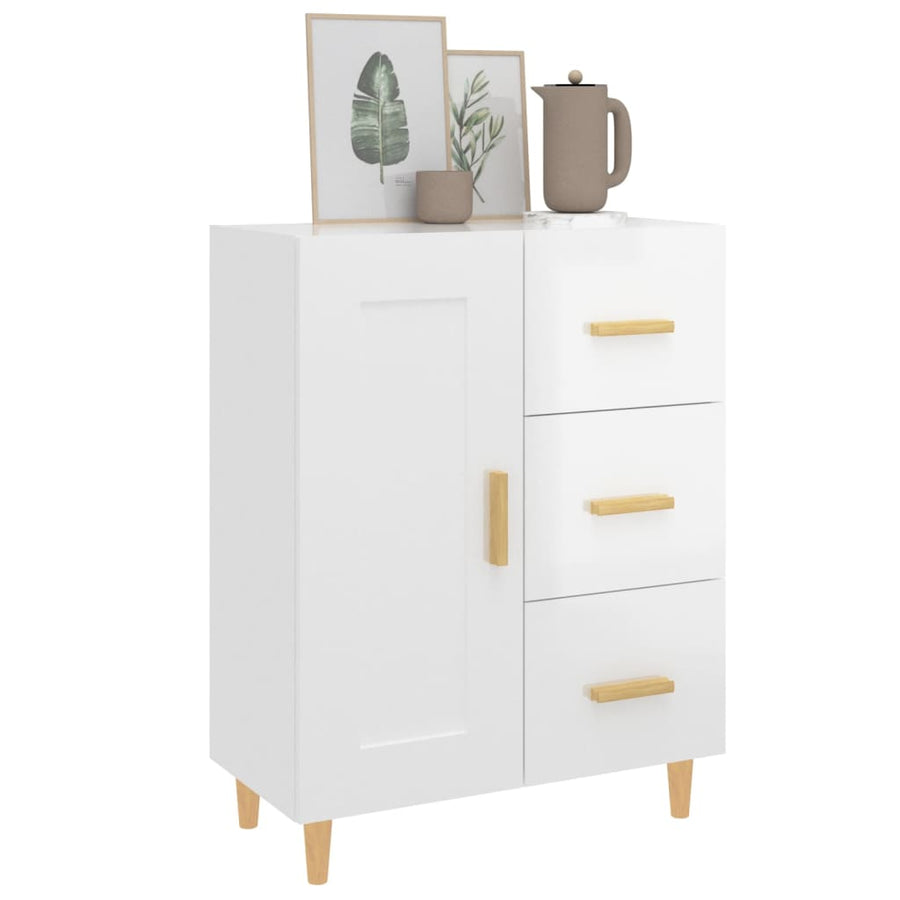 Dressoir 69,5X34X90 Cm Bewerkt Hout Hoogglans Wit