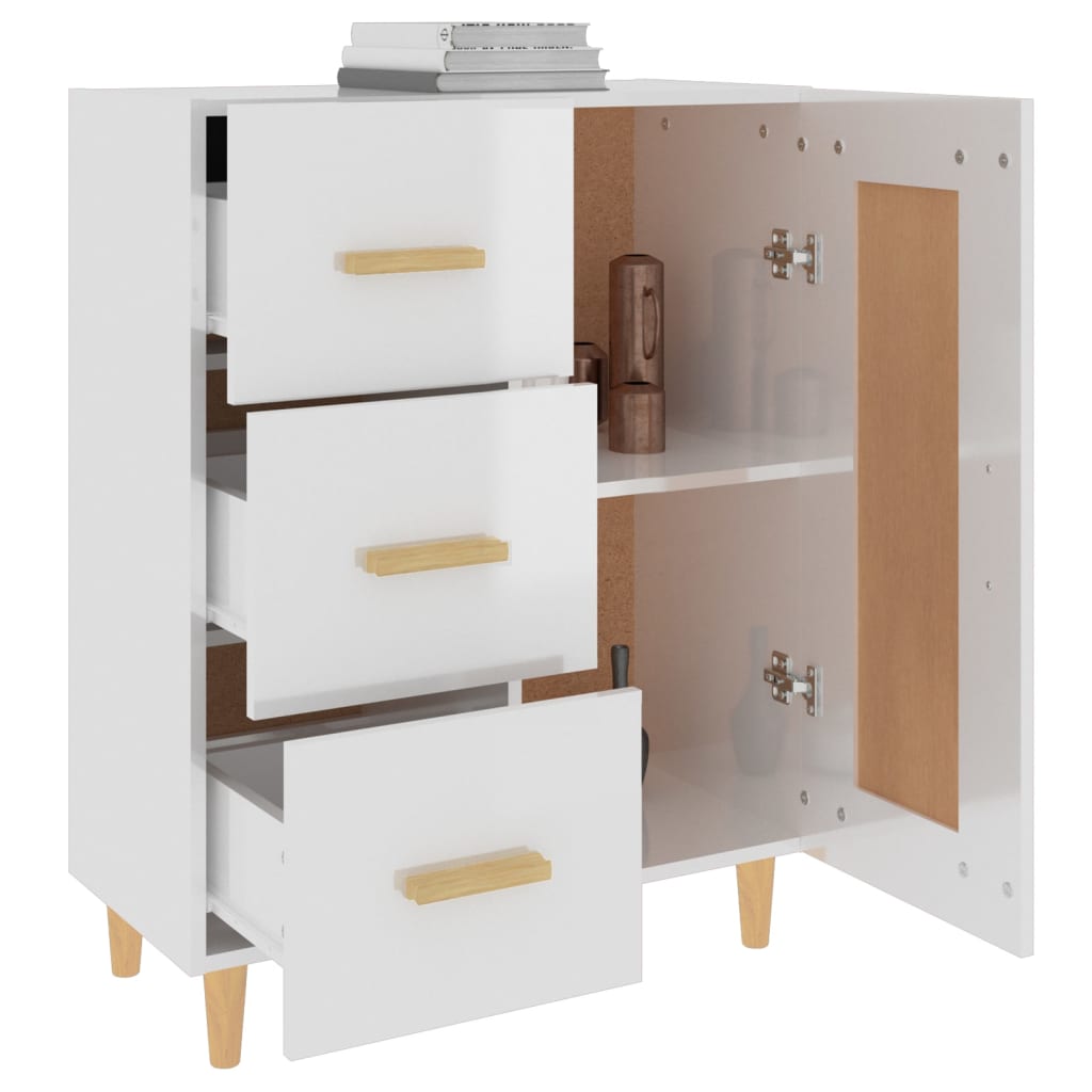 Dressoir 69,5X34X90 Cm Bewerkt Hout Hoogglans Wit