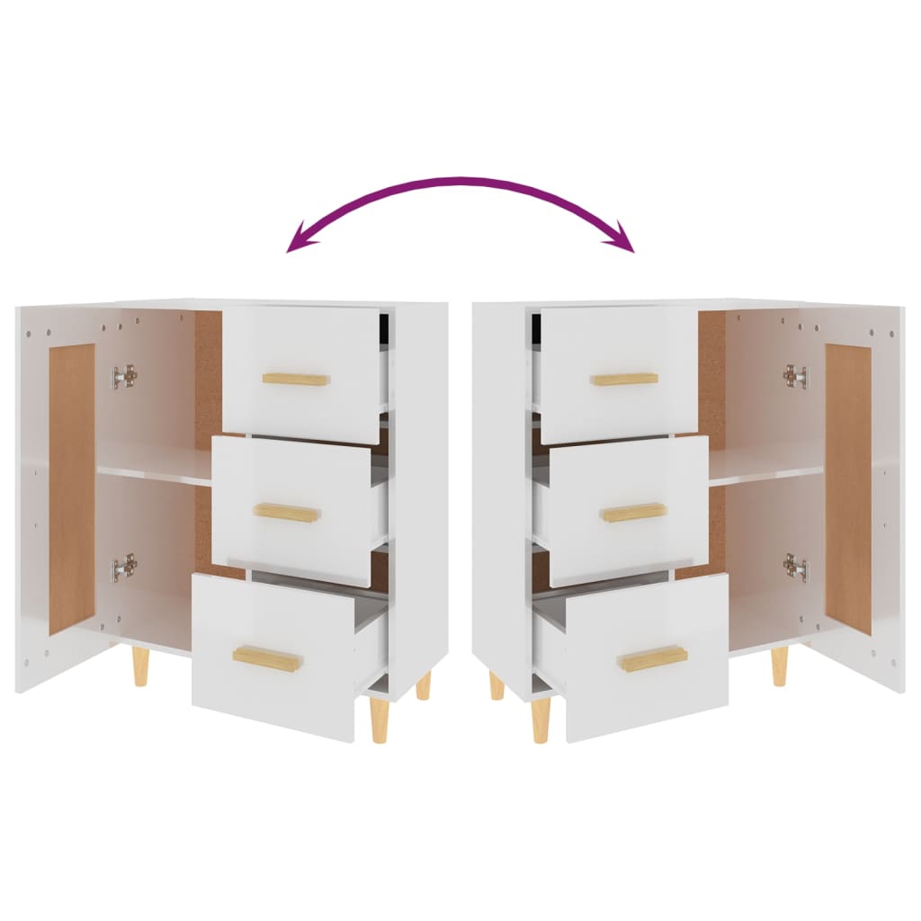 Dressoir 69,5X34X90 Cm Bewerkt Hout Hoogglans Wit