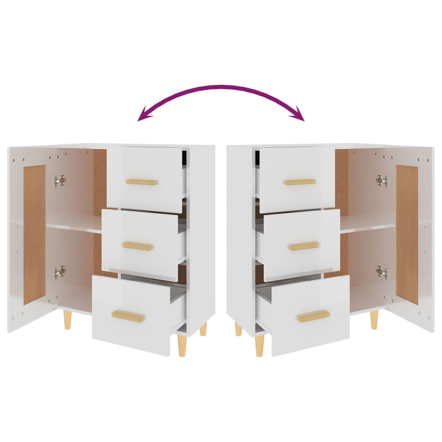 Dressoir 69,5X34X90 Cm Bewerkt Hout Hoogglans Wit