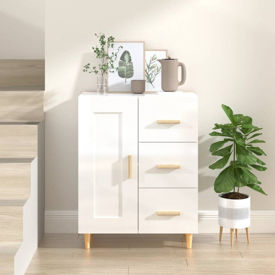 Dressoir 69,5X34X90 Cm Bewerkt Hout Hoogglans Wit