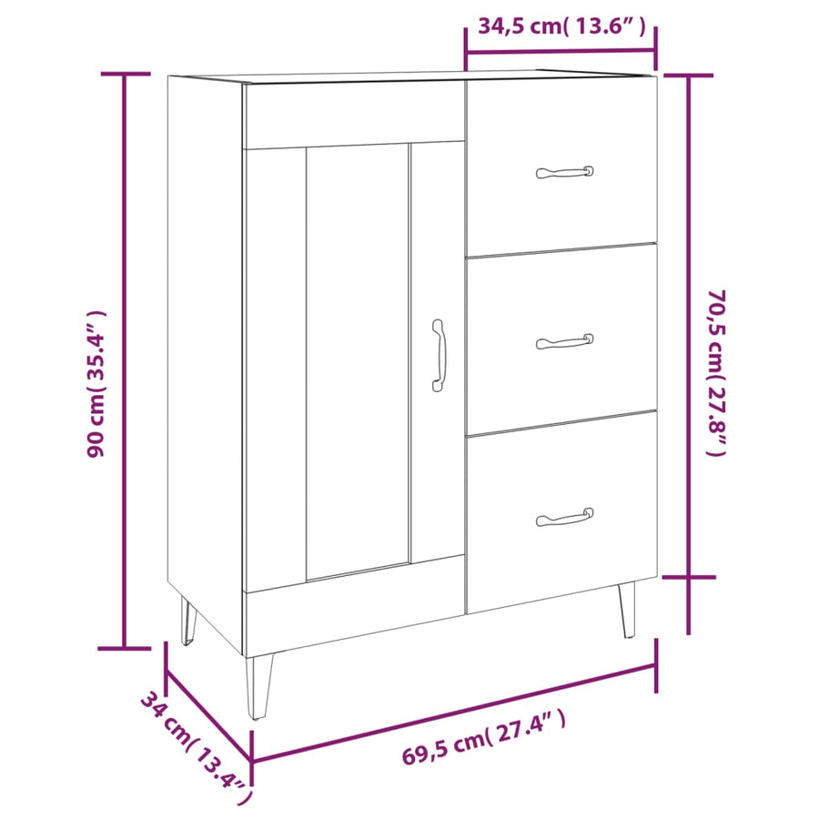Dressoir 69,5X34X90 Cm Bewerkt Hout Zwart
