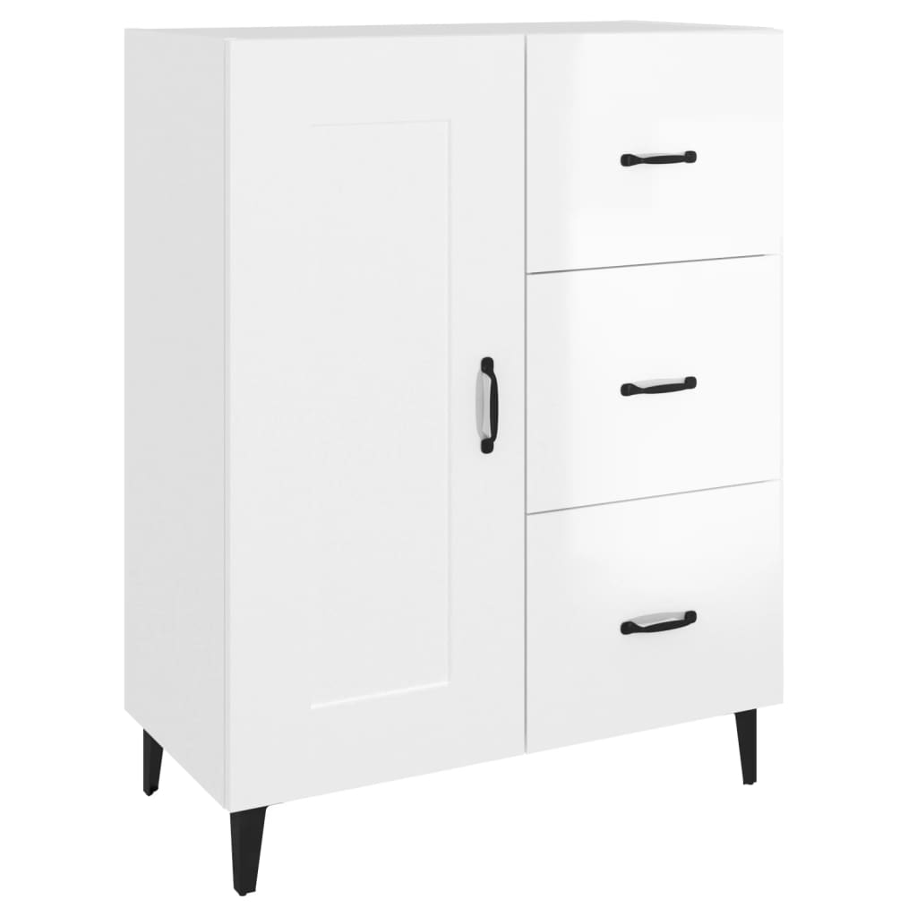 Dressoir 69,5X34X90 Cm Bewerkt Hout Hoogglans Wit