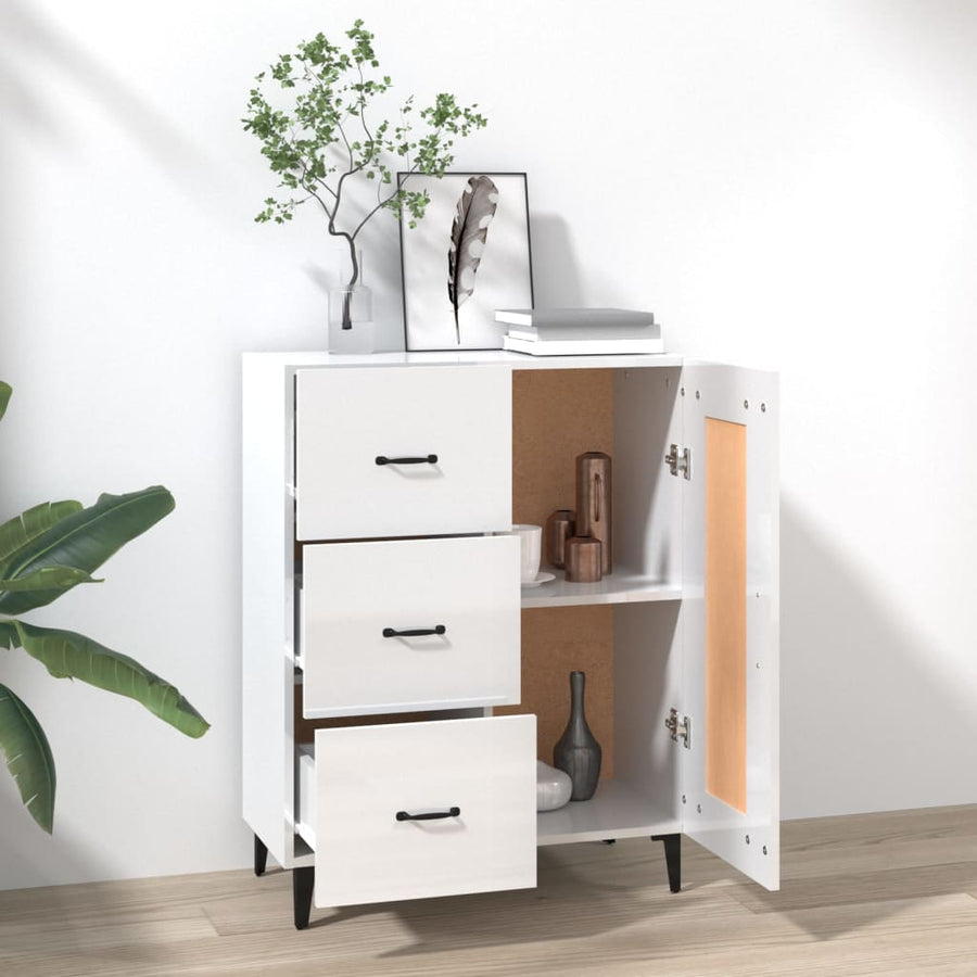 Dressoir 69,5X34X90 Cm Bewerkt Hout Hoogglans Wit