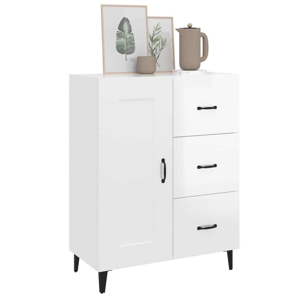 Dressoir 69,5X34X90 Cm Bewerkt Hout Hoogglans Wit