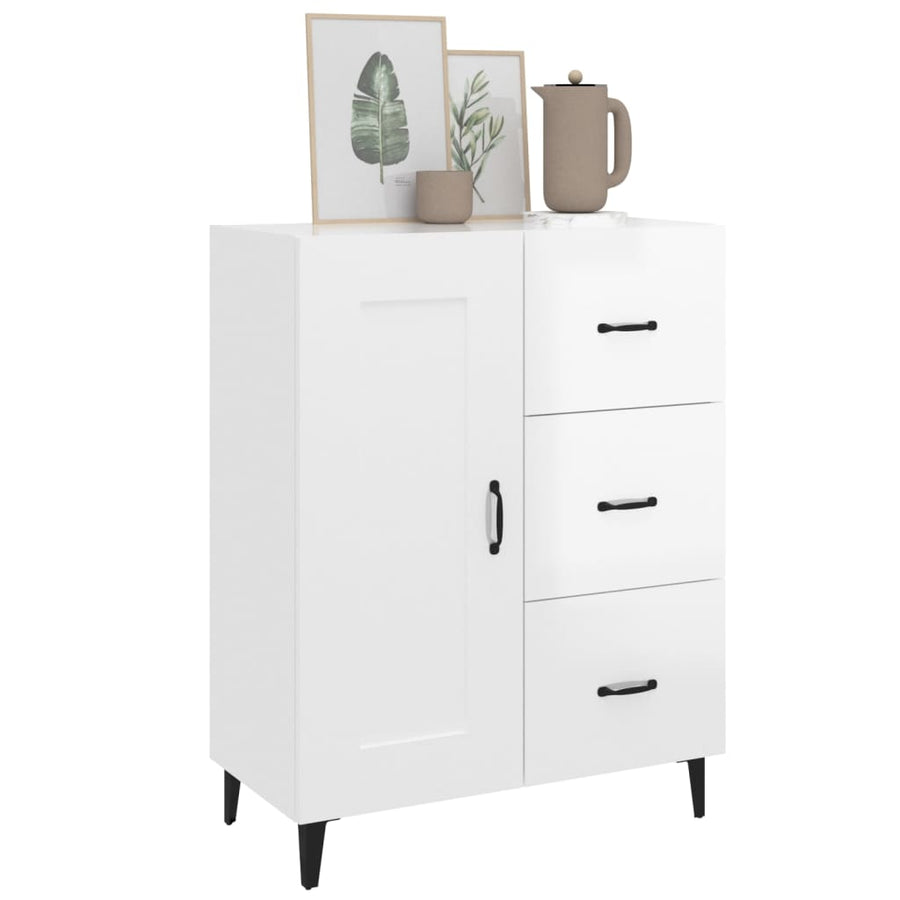 Dressoir 69,5X34X90 Cm Bewerkt Hout Hoogglans Wit