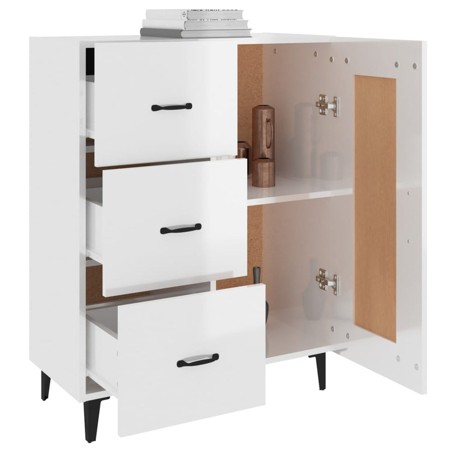 Dressoir 69,5X34X90 Cm Bewerkt Hout Hoogglans Wit