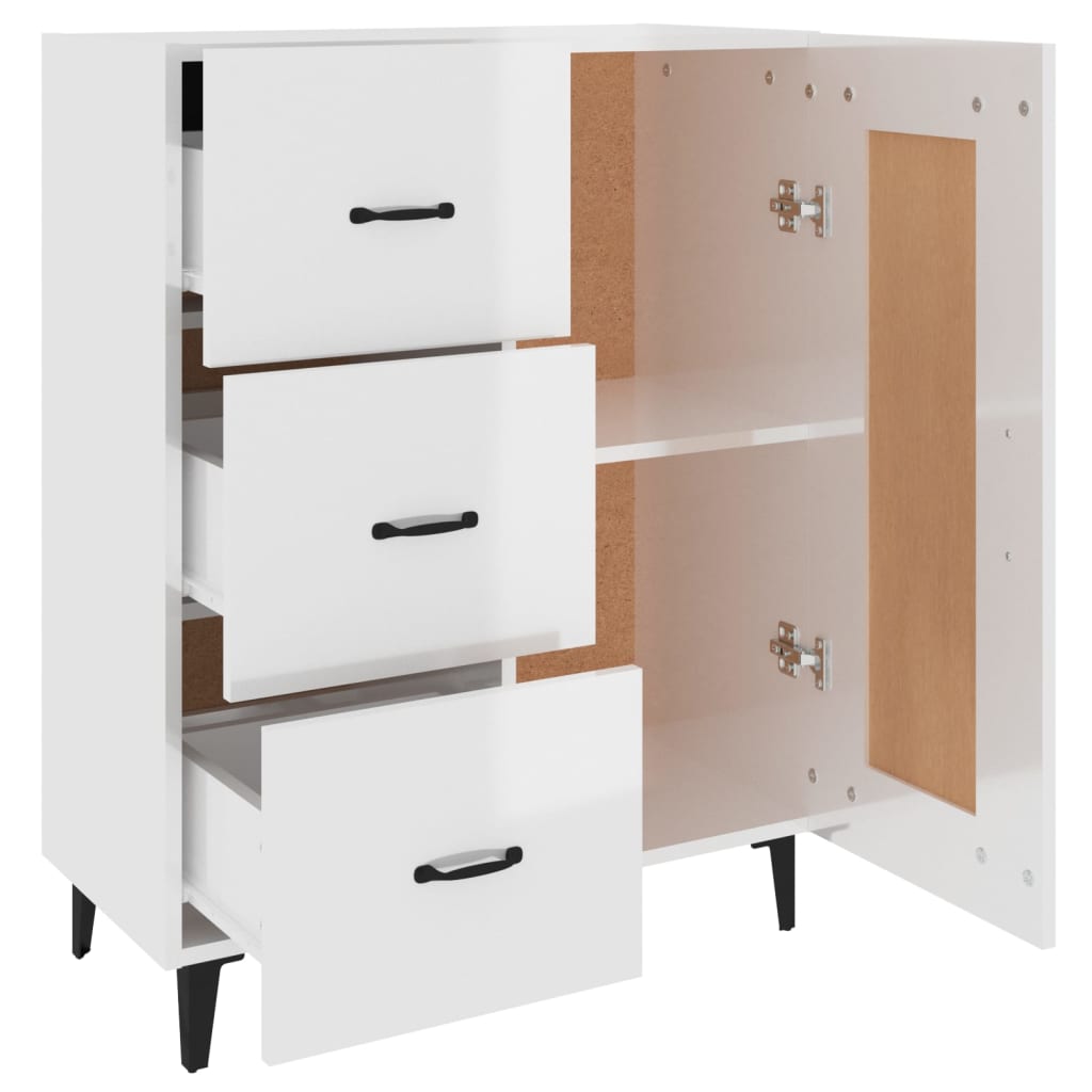 Dressoir 69,5X34X90 Cm Bewerkt Hout Hoogglans Wit