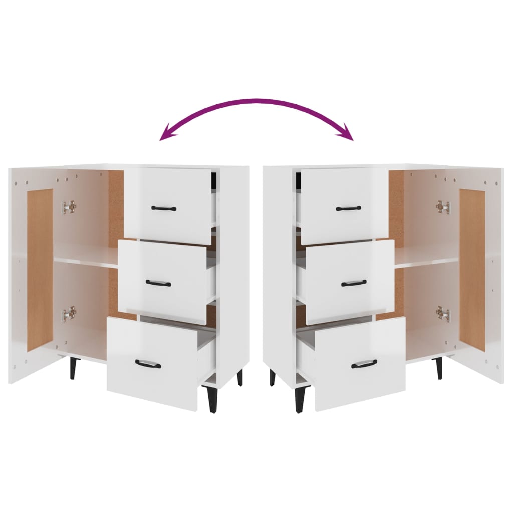 Dressoir 69,5X34X90 Cm Bewerkt Hout Hoogglans Wit