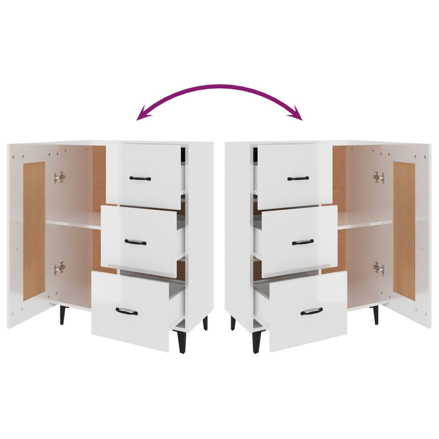 Dressoir 69,5X34X90 Cm Bewerkt Hout Hoogglans Wit