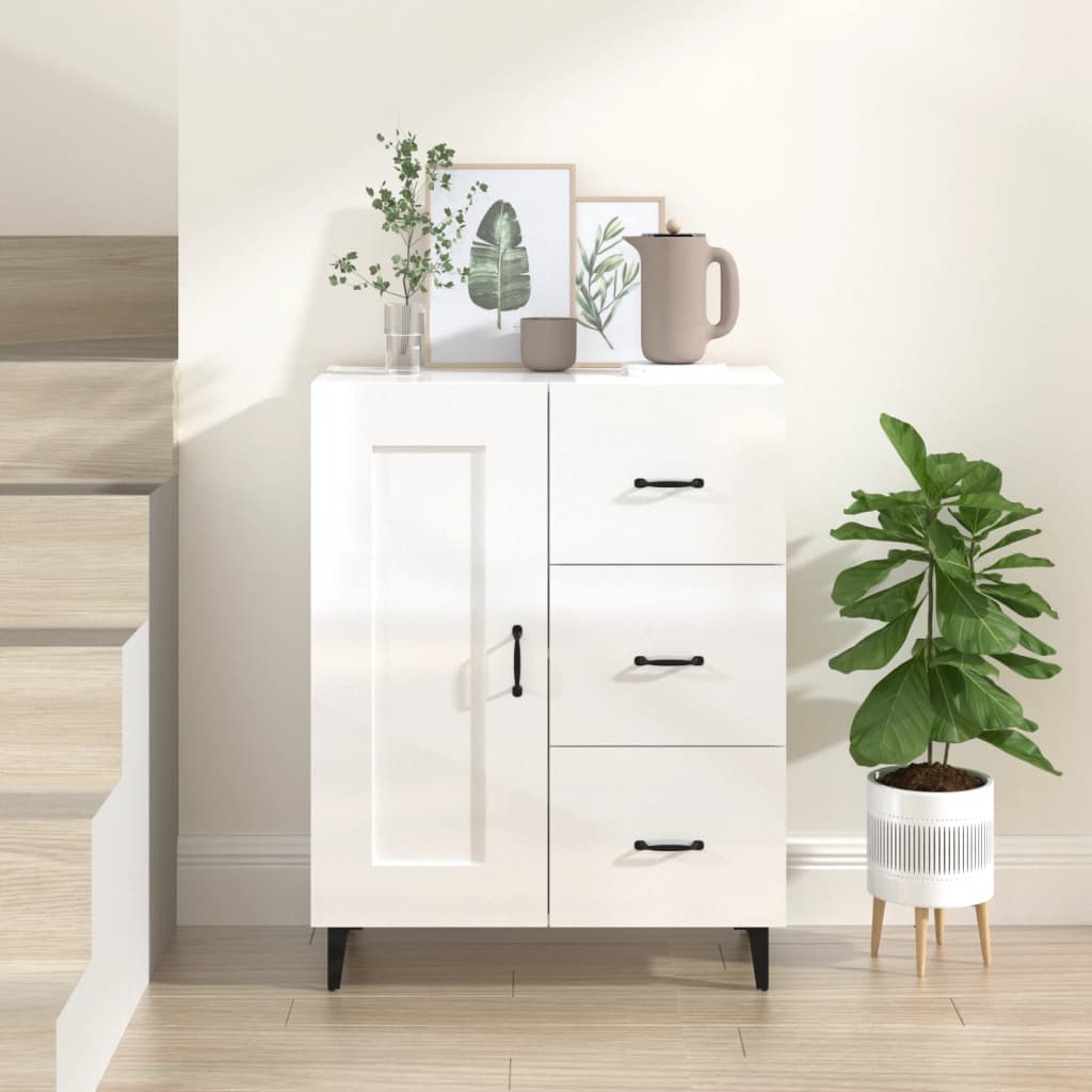 Dressoir 69,5X34X90 Cm Bewerkt Hout Hoogglans Wit