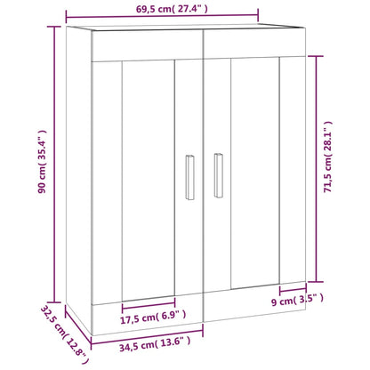 Wandkast 69,5X32,5X90 Cm Bewerkt Hout Kleurig Sonoma eiken